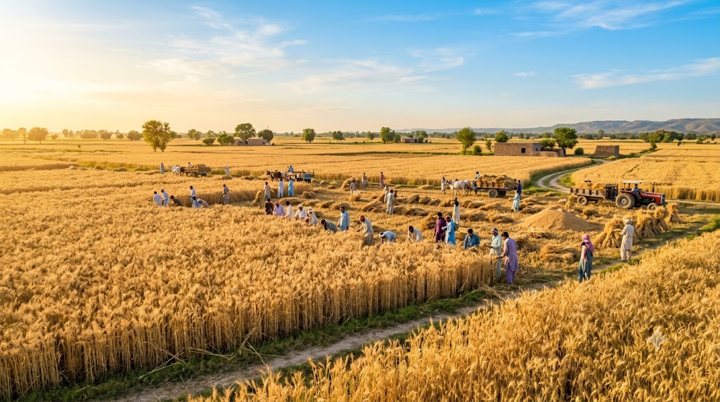 Golden wheat fields in Punjab, Pakistan